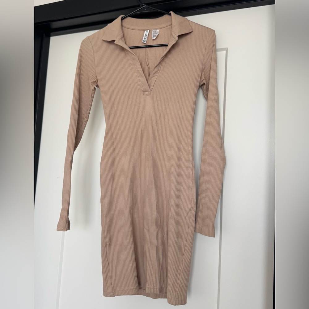 NWOT Tan/Beige/Cream Ribbed Long Sleeve Dress